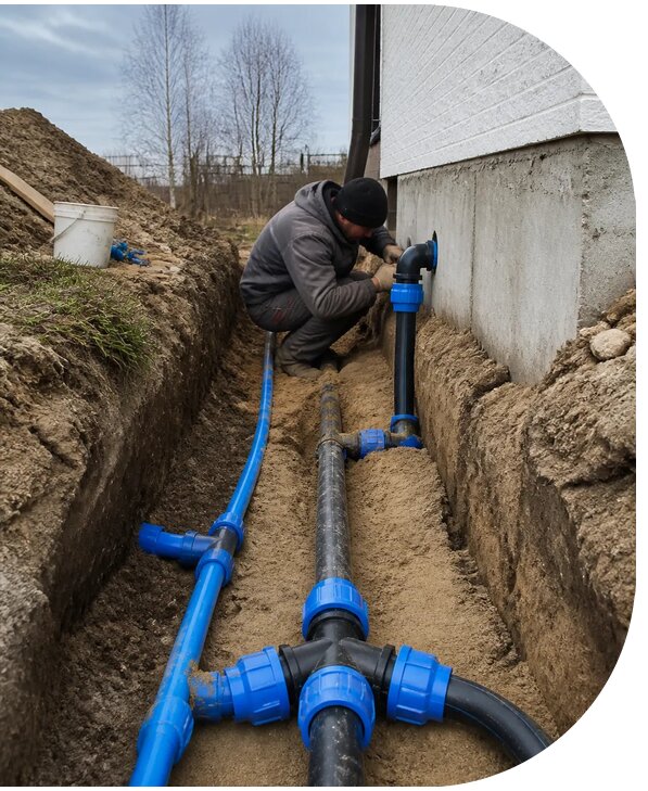 Монтаж наружного водопровода на участке под ключ в Малоярославце